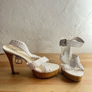 Women's White Woven Platform Heels